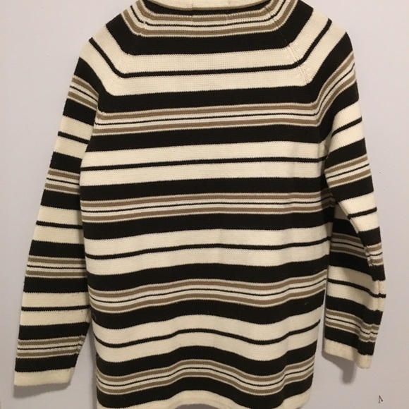 Hand loomed virgin acrylic Striped Button Cardigan Sweater Neutral Black Tan M - Picture 4 of 4